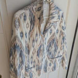 Chico's Beige and Navy Ikat Blazer